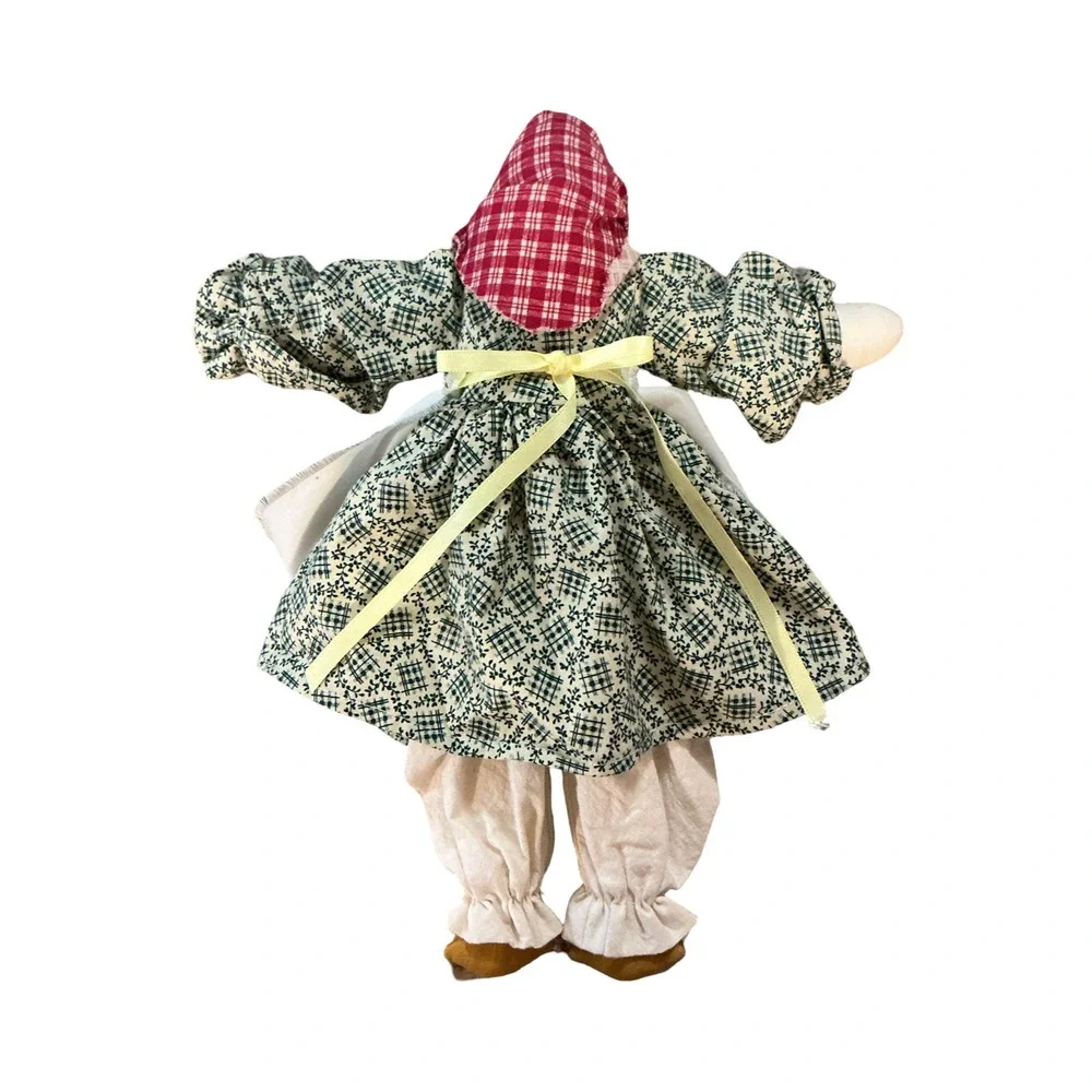 Vintage Primitive Handcrafted Cloth Duck Doll Folk Art Green Calico 12.5 Inch